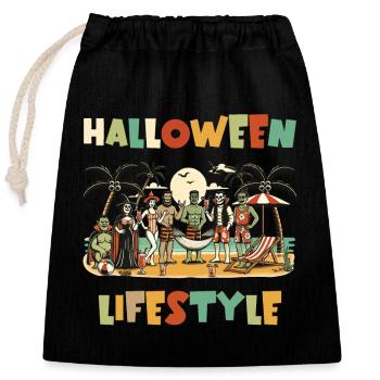 Halloween, style de vie, plage, fête, plaisir - Sac cadeau en coton avec cordon (25 x 30 cm) - noir - Devant