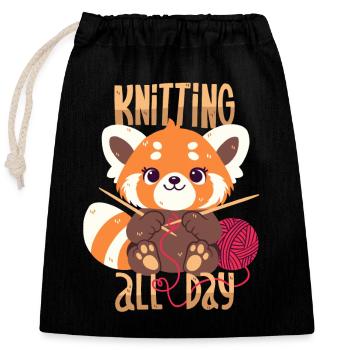 Tricoter - Sac cadeau en coton avec cordon (25 x 30 cm) - noir - Devant