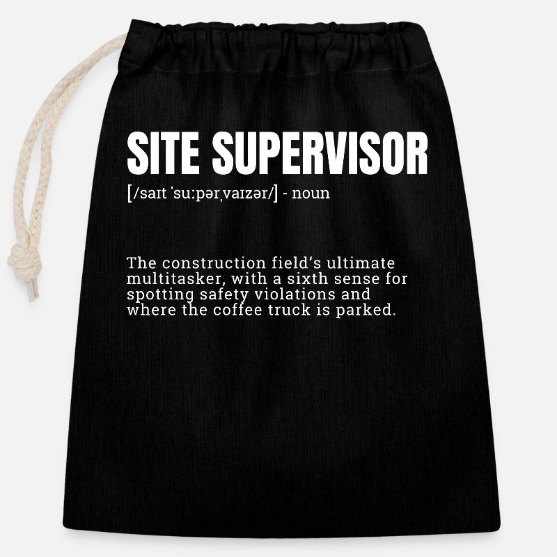 occupations, design for men, site supervisor, funn - Closable cotton gift bag (25x30cm) - black