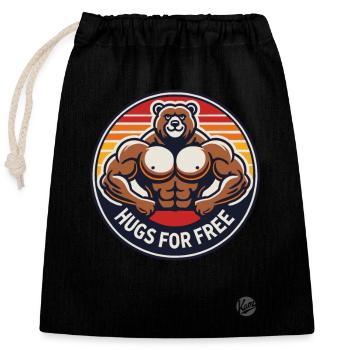 Strong bodybuilder bear gives hugs for free - Closable cotton gift bag (25x30cm) - black - Front