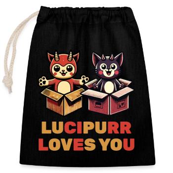 Lucipurr t’aime chats de dessin animé - Sac cadeau en coton avec cordon (25 x 30 cm) - noir - Devant
