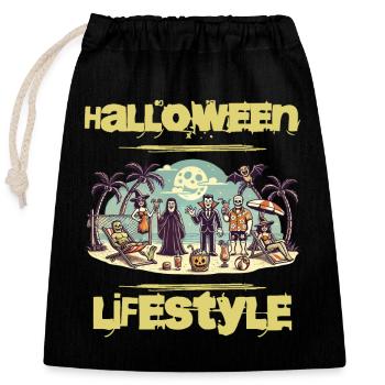 Halloween, style de vie, plage, fête, plaisir - Sac cadeau en coton avec cordon (25 x 30 cm) - noir - Devant