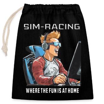 SIM RACING WHERE THE FUN IS AT HOME - Verschließbarer Geschenkbeutel aus Baumwolle (25x30cm) - Schwarz - Vorne