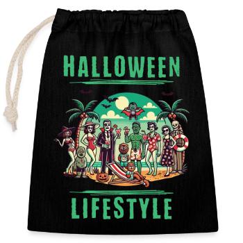 Halloween, style de vie, plage, fête, plaisir - Sac cadeau en coton avec cordon (25 x 30 cm) - noir - Devant