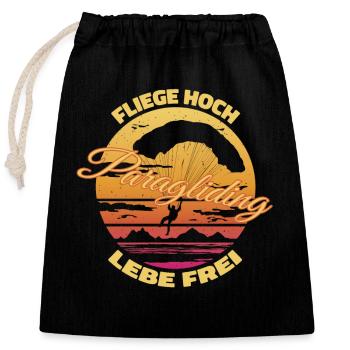Voler haut, vivre libre - Proverbe sur le parapente - Sac cadeau en coton avec cordon (25 x 30 cm) - noir - Devant