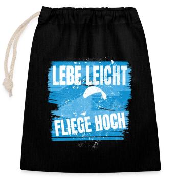 Vivre léger, voler haut - Le dicton du parapente - Sac cadeau en coton avec cordon (25 x 30 cm) - noir - Devant