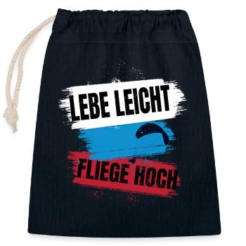Vivre léger, voler haut - Le dicton du parapente - Sac cadeau en coton avec cordon (25 x 30 cm) - bleu marine - Devant