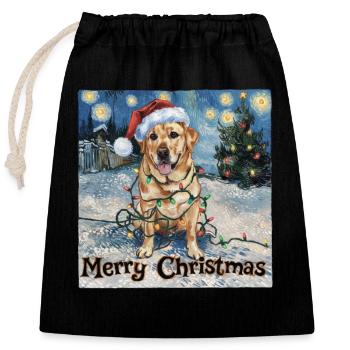Labrador Retriever Lumières de Noël Chien - Sac cadeau en coton avec cordon (25 x 30 cm) - noir - Devant