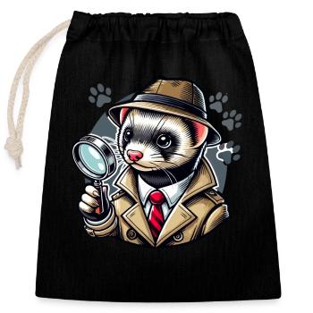 Propriétaire de furet, Amateur de furets, Bonbons - Sac cadeau en coton avec cordon (25 x 30 cm) - noir - Devant