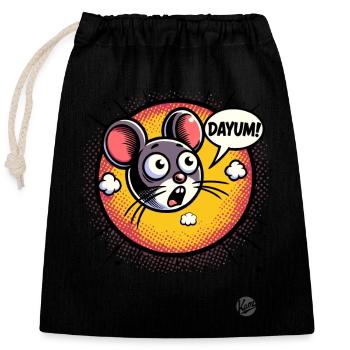 Maus sagt: Dayum! - Verdammt! - Verschließbarer Geschenkbeutel aus Baumwolle (25x30cm) - Schwarz - Vorne
