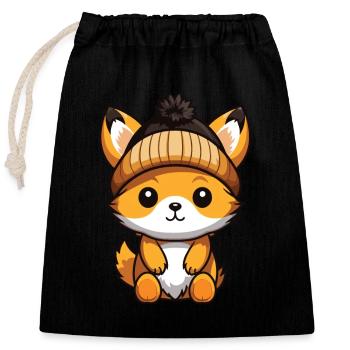 Fox Winter Comic Hat - Closable cotton gift bag (25x30cm) - black - Front