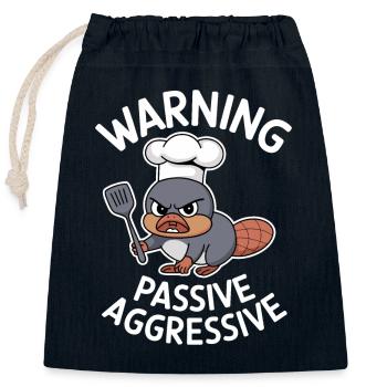 Beware Passive Aggressive Cook - Closable cotton gift bag (25x30cm) - navy - Front