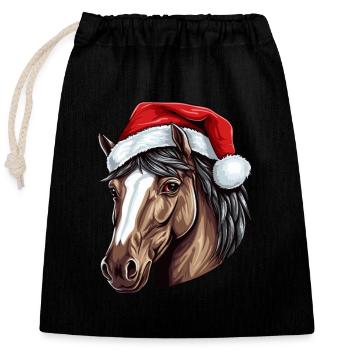 Portrait de Noël tête de cheval - Sac cadeau en coton avec cordon (25 x 30 cm) - noir - Devant