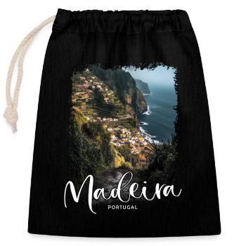 Île de Madère Portugal Vacances Visites Souvenirs - Sac cadeau en coton avec cordon (25 x 30 cm) - noir - Devant