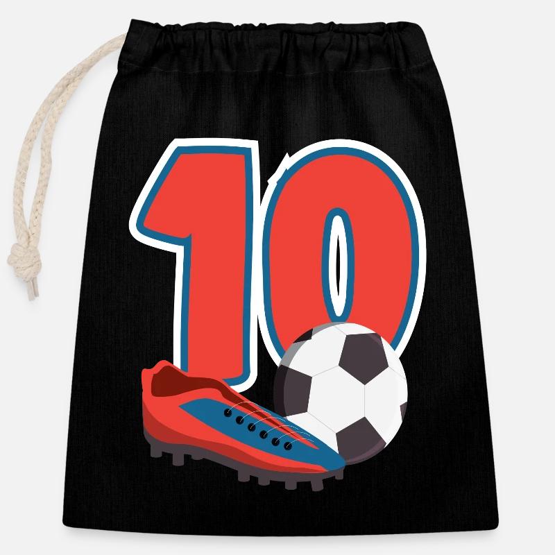 Fußball Geburtstag 10-Jährige Kindergeburtstag - Verschließbarer Geschenkbeutel aus Baumwolle (25x30cm) - Schwarz