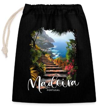 Île de Madère Portugal Vacances Visites Souvenirs - Sac cadeau en coton avec cordon (25 x 30 cm) - noir - Devant