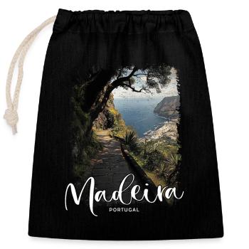 Île de Madère Portugal Vacances Visites Souvenirs - Sac cadeau en coton avec cordon (25 x 30 cm) - noir - Devant