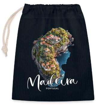 Île de Madère Portugal Vacances Visites Souvenirs - Sac cadeau en coton avec cordon (25 x 30 cm) - bleu marine - Devant