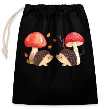 Mignon hérissons et champignons Illustration d’automne Mignon - Sac cadeau en coton avec cordon (25 x 30 cm) - noir - Devant