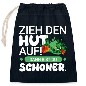 Hat with a beautiful saying - Closable cotton gift bag (25x30cm) - navy - Front