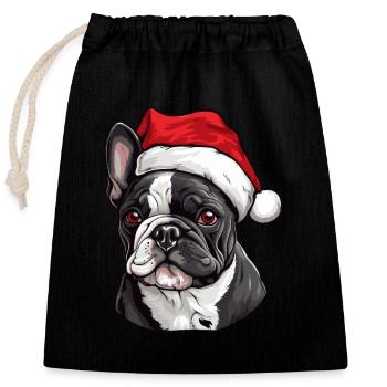 Bouledogue Français Tête de Chien Noël - Sac cadeau en coton avec cordon (25 x 30 cm) - noir - Devant