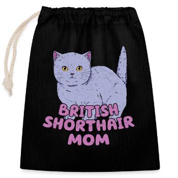 British Shorthair Maman Mère Chaton Chat - Sac cadeau en coton avec cordon (25 x 30 cm) - noir - Devant