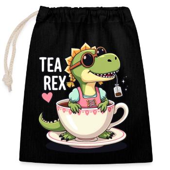Tea Rex Trachtenshirt Dirndl T-Rex - Verschließbarer Geschenkbeutel aus Baumwolle (25x30cm) - Schwarz - Vorne