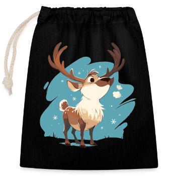 Caribou Karibus Karibu - Verschließbarer Geschenkbeutel aus Baumwolle (25x30cm) - Schwarz - Vorne