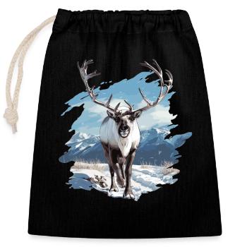 Caribou Karibus Karibu - Verschließbarer Geschenkbeutel aus Baumwolle (25x30cm) - Schwarz - Vorne
