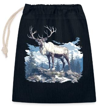 Caribou Karibus Karibu - Verschließbarer Geschenkbeutel aus Baumwolle (25x30cm) - Navy - Vorne