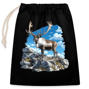 Caribou Karibus Karibu - Verschließbarer Geschenkbeutel aus Baumwolle (25x30cm) - Schwarz - Vorne