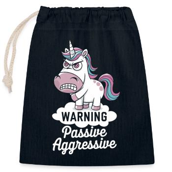 Warning Passive Aggressive Unicorn - Closable cotton gift bag (25x30cm) - navy - Front