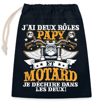 J'ai Deux Roles PAPY Et Motard Je Dechire Dans - Sac cadeau en coton avec cordon (25 x 30 cm) - bleu marine - Devant