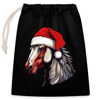 Portrait de Noël tête de cheval - Sac cadeau en coton avec cordon (25 x 30 cm) - noir - Devant