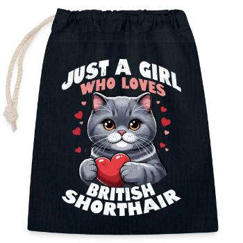 Juste une fille qui aime le chaton chat à poil court britannique - Sac cadeau en coton avec cordon (25 x 30 cm) - bleu marine - Devant
