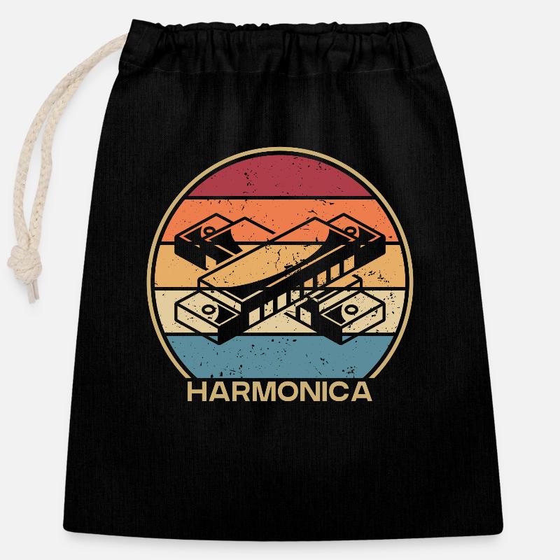 Retro Mouth Harp Harmonist Harmonicist Harmonica - Closable cotton gift bag (25x30cm) - black