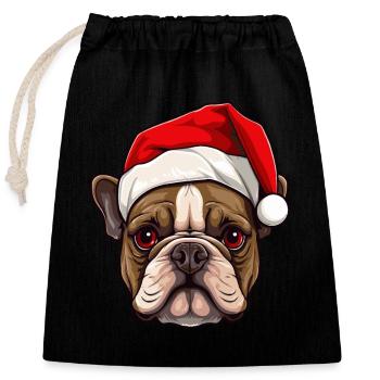 Bouledogue Français Tête de Chien Noël Portä - Sac cadeau en coton avec cordon (25 x 30 cm) - noir - Devant