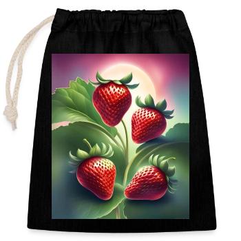 Four yummy strawberries - Closable cotton gift bag (25x30cm) - black - Front