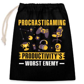 Gamer Procrastigaming Gaming - Sac cadeau en coton avec cordon (25 x 30 cm) - noir - Devant