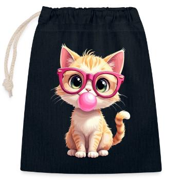 Chat à lunettes, chaton, chewing-gum, kawaii - Sac cadeau en coton avec cordon (25 x 30 cm) - bleu marine - Devant