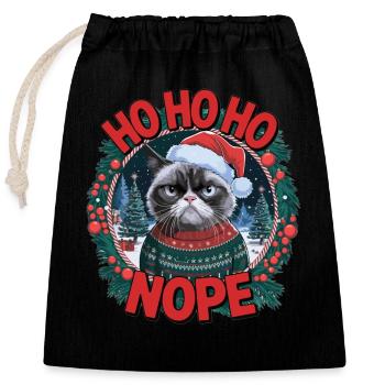 Christmas Muffle Shirt: Grumpy Christmas Cat - Closable cotton gift bag (25x30cm) - black - Front