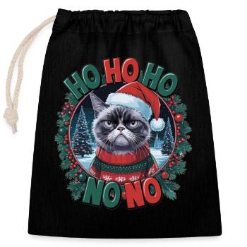 Lustige Katze im Weihnachtspullover – Geschenkidee - Verschließbarer Geschenkbeutel aus Baumwolle (25x30cm) - Schwarz - Vorne