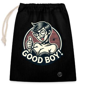 A woman, thumbs up, good boy - Closable cotton gift bag (25x30cm) - black - Front
