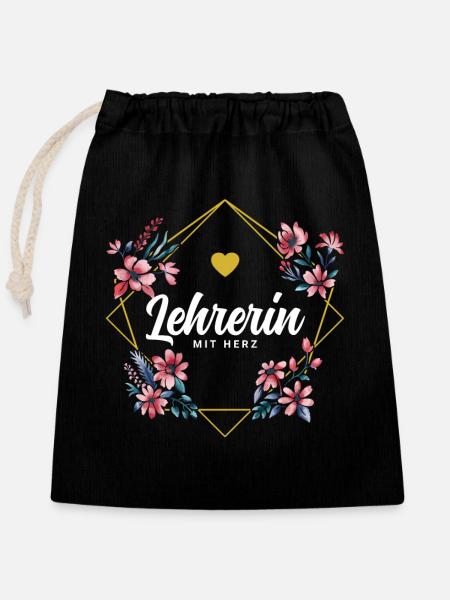 Lehrerin mit Herz - Verschließbarer Geschenkbeutel aus Baumwolle (25x30cm) - Schwarz