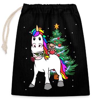 Unicorn Christmas Christmas Gift Xmas - Closable cotton gift bag (25x30cm) - black - Front