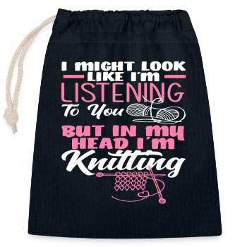 Thoughts while knitting - Closable cotton gift bag (25x30cm) - navy - Front