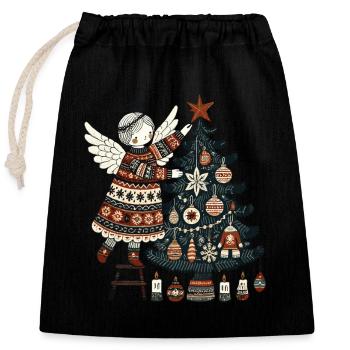 Christmas angel in Scandinavian - Closable cotton gift bag (25x30cm) - black - Front