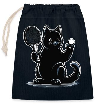 Table Tennis Cat Ping-Pong Black Cat Dad Outfit - Closable cotton gift bag (25x30cm) - navy - Front