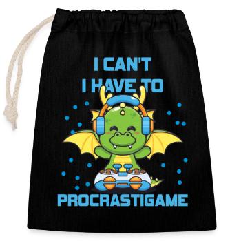 Gamer I Cant I Have To Procrastigame Gaming - Closable cotton gift bag (25x30cm) - black - Front