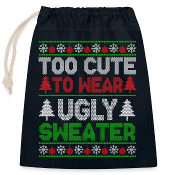 Trop mignon pour porter un pull laid Noël - Sac cadeau en coton avec cordon (25 x 30 cm) - bleu marine - Devant